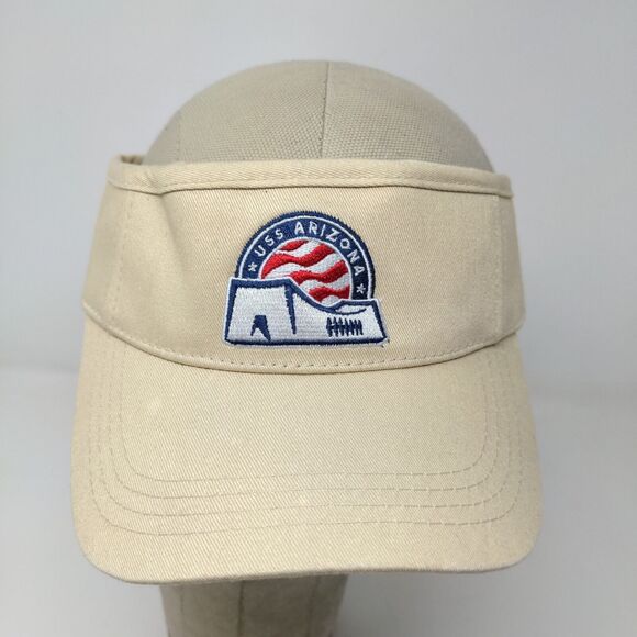 USS Arizona Men's Strapback Visor Hat Pearl Harbor Hawaii Tan Embroidered - Picture 3 of 12